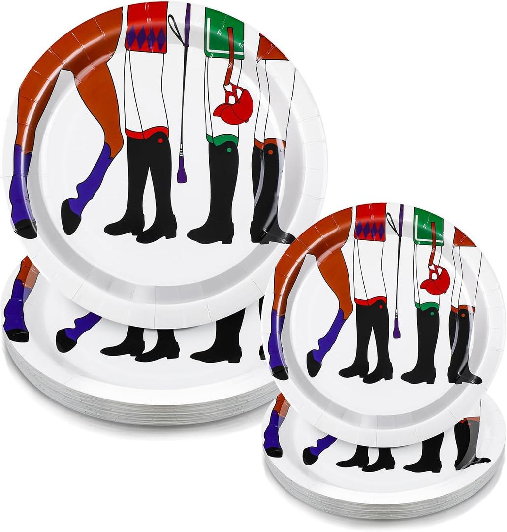 Yungyan 50 Pcs Derby Day Party Plates Disposable Derby Paper 9 In 7 In Horse Racing Dinner and Dessert Plates Run for The Roses Birthday Party Supplies Decorations Tableware