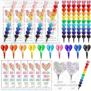 50 Set Valentine's Day Gift Bulk Heart Stacking Crayons Colorful Stackable Buildable Crayons with Valentines Card Sticker Valentine Party Exchange Gift for Party Supplies