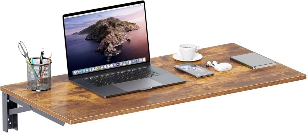 Need Wall Mounted Desk - Heavy Duty Folding Work Table Length 36" Width 20"/Small Space Hanging Desk Perfect Addition to Home/Office/Kitchen & Dining Room Rustic Brown AC15-9050FG-ND, L36" * W20"