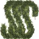 2 Pcs 6FT Christmas Cedar Garland Artificial Realistic Faux Green Cedar Pine Garland Real Touch Christmas Garland for Xmas Home Decoration Indoor Stairs Railing Fireplace Outdoor