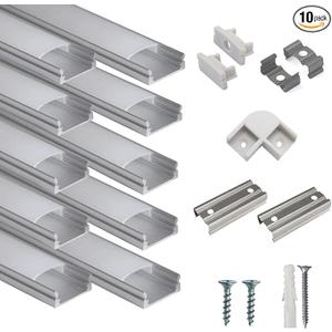 hunhun 10-Pack 3.3ft/1Meter U Shape LED Aluminum Channel System with Milky Cover, End Caps and Mounting Clips, Aluminum Profile for LED Strip Light Installations, Very Easy Installation