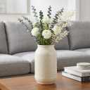White Ceramic Vase for Flowers, 9 Inch Modern Decorative Vase for Home Decor, Centerpieces, Table, Living Room, Bathroom, Kitchen, Jarrones Decorativos para Sala