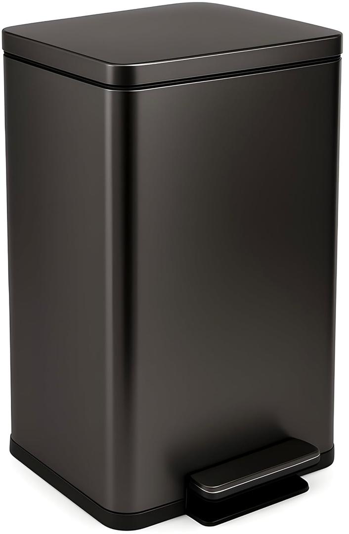 SIMPLI-MAGIC 13.2 Gallon (50L) Step Trash Can  Kitchen Garbage Can with Slow-Close Lid  Odor Control, Hands-Free, Easy to Clean, Brushed Stainless Steel (Large, Black Gun Metal)
