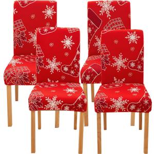 Ogrmar 4PCS Stretch Removable Washable Dining Room Chair Protector Slipcovers Christmas Decoration/Home Decor Dining Room Seat Cover (Cardinal)