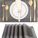 Winknowl Placemats for Dining Table Set of 6 Waterproof, Woven Place Mats for Kitchen Table Vinyl Heat Insulation Stain Resistant Placemats (Gray) (Silver Grey)