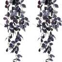 LOYWREE 2Pack Small Fake Hanging Purple Plant Artificial Potted Plants Indoor 39-in Long Faux Dark Black Vine Plant for Shelf Home Office and Outdoor Garden Decor (Black Pot)