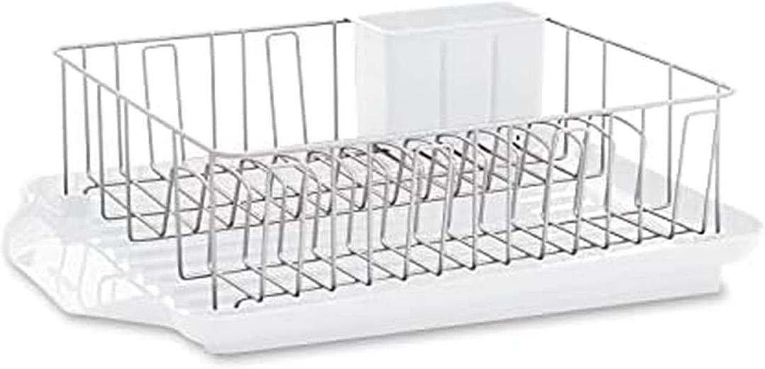 Farberware Classic Large Rust Resistant Full Dishrack with Removable 3 Compartment Flatware Caddy, Andlged Drain Board, 3-Piece, White