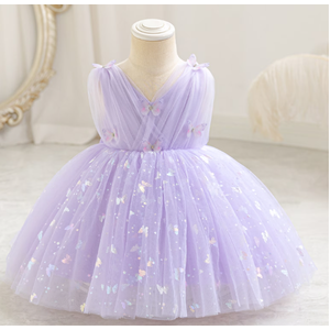IBTOM CASTLE Toddler Baby Girls Shiny Butterfly Tutu Dress Princess Birthday Party Pageant Flower Girl Wedding V-Backless Dresses 12-18 Months Purple