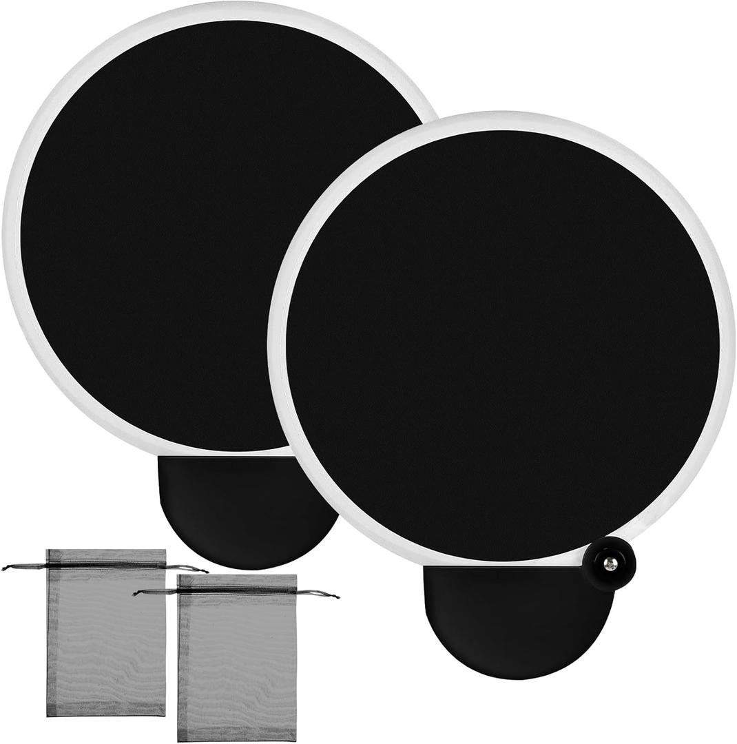 Roowest 2 Pcs Round Foldable Fan with Bag Polyester Colored Blank Sublimation Fans Portable Handheld Compact Fold up Flying Disc Fans for Summer Wedding Party Favor (Black)