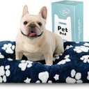 Dog Beds for Small Medium Dogs, Cute Thick Dog Bed for Crate Kennel, Fluffy Pet Bed with Removable Washable Cover and Anti-Slip Bottom, 30"x 20", Navy Paw