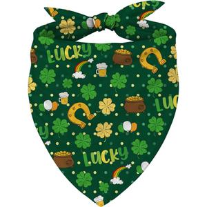 St. Patricks Day Dog Bandana, Lucky Shamrock Clover Triangle Scarf for Small and Medium Dogs, Green Holiday Party Puppy Kerchief Pet Accessory