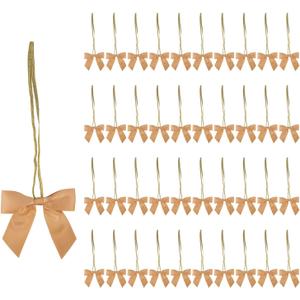 50pcs Stretch Elastic Loops with Pre-Tied Ribbon Bows for Gift Wrapping, Baby Showers, Weddings, Christmas Boxes (5", Gold)