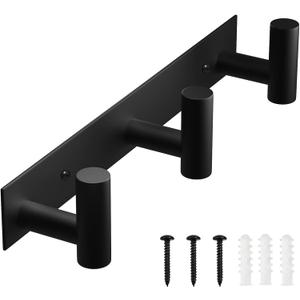 VAEHOLD Black Hat and Coat Wall Mount Rack - 3 Hooks for Robes, Bags, Keys, and Towels - Bathroom Towel Hanger Organizer (1 Pack)