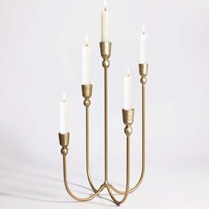 5-Candle Metal Candelabra Candlestick Holders - Tall Candle Holder Wedding Event - Dinner Candle Stand, Brass Gold