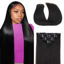 32 Inch 1B Clip in Hair Extensions,Soft Real Human Hair 120g 7pcs,Brazilian Remy Clip ins for Women,Natural Black Clip ins Silky Straight Hair Extensions