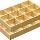 2 Pack Wooden Sorting Tray Grid Display Wood Divided Organizer Vanish Finished Section Box (12 Compartments,12.9 x 9.1 x 1.55 Inch Each Tray)