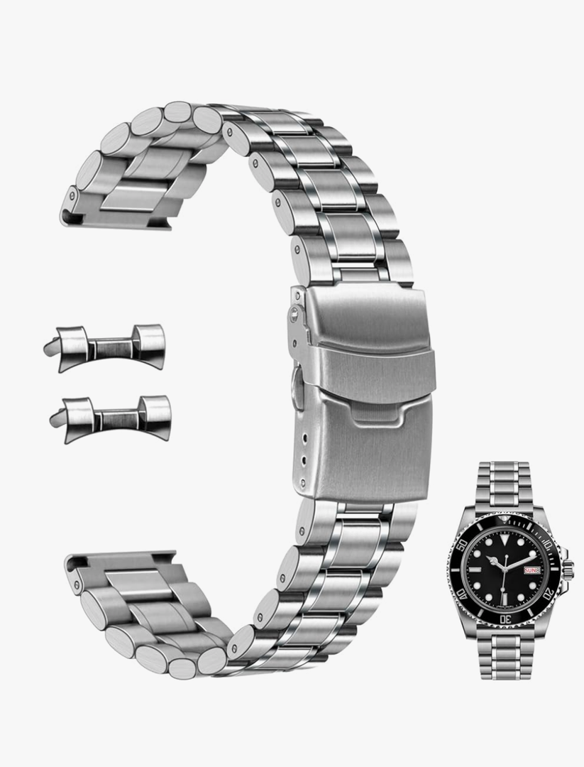 Juntan 22mm Stainless Steel Watch Band Curved End Straight End for Men Women Metal Watch Bands Strap Quick Release Replacement Bracelet with Double Folding Buckle Silver
