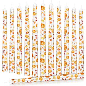 12 Pcs Thanksgiving Candles 10 Inch Tall Pumpkin Candles Set for Thanksgiving Dinner Party Table Decorations