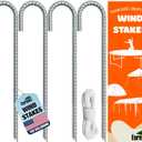 Eurmax USA Trampolines Stakes Heavy Duty Ground Stakes Canopy Parts Wind Stake with Rope 12 Inch Heavy Duty Stake Safety Ground Anchor Galvanized Steel J Shaped, Pack of 4(Silver)