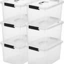 Clear Storage Latch Box 12 Quart, Plastic Organizing Box/Bin with Lid and Black Handles, 6-Pack