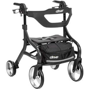 Drive Medical Nitro Sprint Foldable Rollator Walker with Seat, Petite Height Lightweight Rollator with Large Wheels, Folding Rollator, Short Rolling Walker for Seniors and Adults, Black
