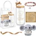 Roshtia 6 Pcs Valentine Gifts for Women Elephant Friendship Gifts Elephant Tumbler Support Doll Natural Stone Bracelet with Ribbon Cards Bags for Party Favor (Friendsgiving, Clear)