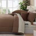 Monbix Queen Comforter Set - 7 Pieces Brown Bed in a Bag Queen Track Stitching Bedding Sets, All Seasons Comforter Bed Set with Sheets,Pillowcases & Shams