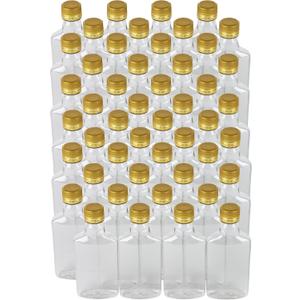 Pellah 48 pack 200 ml Flask Bottle with Caps Leak-Proof Tamper-Evident Compact Small for Liquid Beverage Sauce Alcohol Liquor (200 ml, Gold Caps)