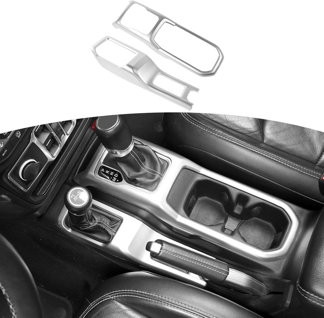 RT-TCZ for Jeep JL Gear Shift Cover Silver, 4WD Shift Knob Trim Panel for Jeep Wrangler JL JLU Gladiator JT 2018-2024 Silver Interior Accessories 2pcs