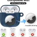 2 in 1 Silicone Case Compatible with AirPod 4 and AirTag 2/1, Shockproof Protective Skin Cover for AirPods 4th Generation with Cleaner Kit & Carabiner (Dark Blue)