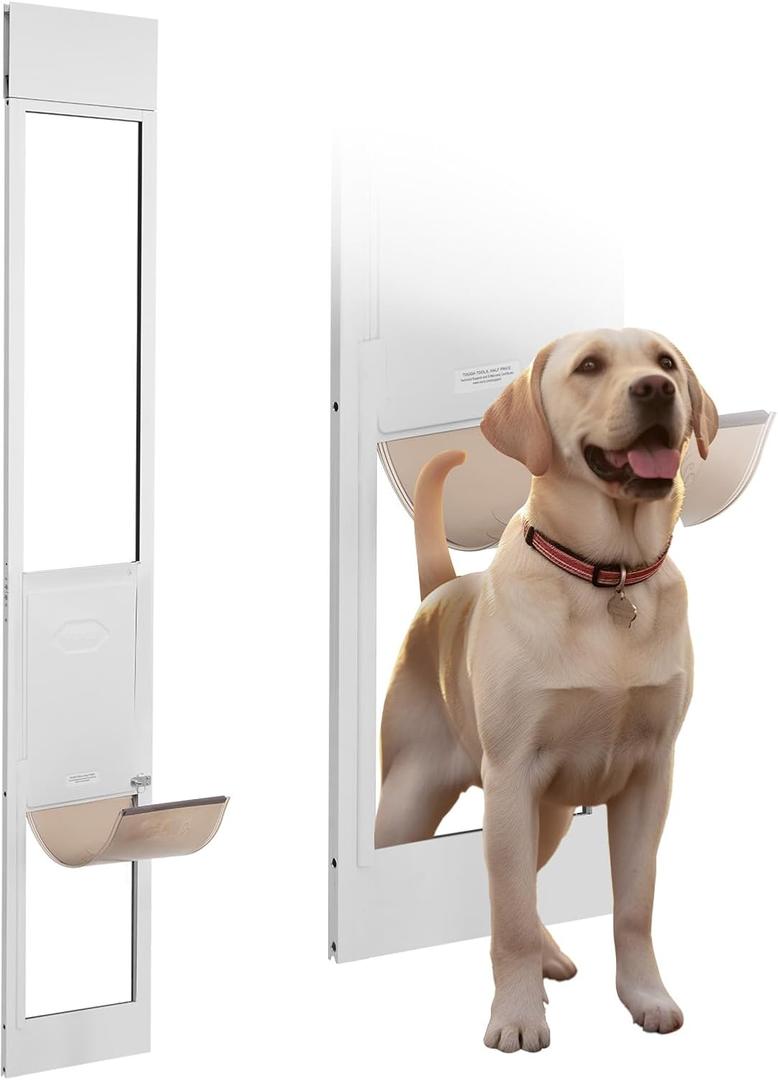 VEVOR Dog Door for Sliding Glass Door, 75 7/8"-80 11/16" Adjustable Height Doggy Door for Sliding Doors, Aluminum Frame Tempered Glass Pet Door with Hinge Structure Flap and Lock for Large-Sized Dogs