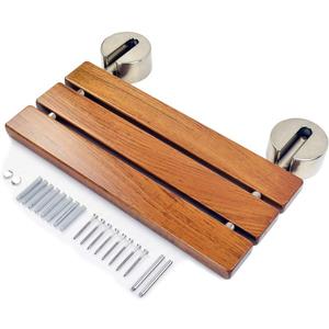 DIYHD 20" Modern Teak Wood Folding Shower Seat Bench Brushed Wall Mounted Shower Bench