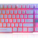 Rii RK100+ White Gaming Keyboard,USB Wired Multiple Colors Rainbow LED Backlit Large Size Mechanical Feeling Ultra-Slim Multimedia Office Keyboard Non-Slip for Primer Gaming and Working,Office Device