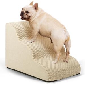 Dog Ramp and Stairs for Small Dogs & Cats,3-Step Pet Stairs for Couch Sofa and Chair,Indoor Anti-Slip Dog Stairs for Old Cats and Puppy,Beige