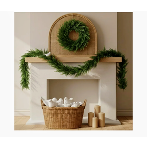 026 Spring Wreath & Garland Set, 22in Wreath + 9FT Artificial Cedar Greenery, Real Touch Fake Plants for Front Door, Easter Decor, Mantel, Stairs, Indoor/Outdoor Wedding & All-Season Home Décor