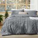 Bedsure Tufted Boho Comforter Set Queen Size - Grey Boho Bed Set, GentleSoft 3 Pieces Farmhouse-Style Embroidery Bedding, Gifts for Woman, Soft Jacquard Queen Comforter for All Seasons (17 - Grey - Elegant)