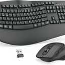 Wireless Keyboard and Mouse Combo, 2.4G Full Size Wave Keys Ergonomic Keyboard with Wrist Rest and 3-Level DPI Adjustable Wireless Ergonomic Mouse for Windows, Mac OS Desktop/Laptop/PC(Graphite)