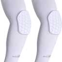 COOLOMG Padded Arm Sleeves Compression Elbow Pads for Volleyball Basketball Football Youth Kids Adult (Small, New White)