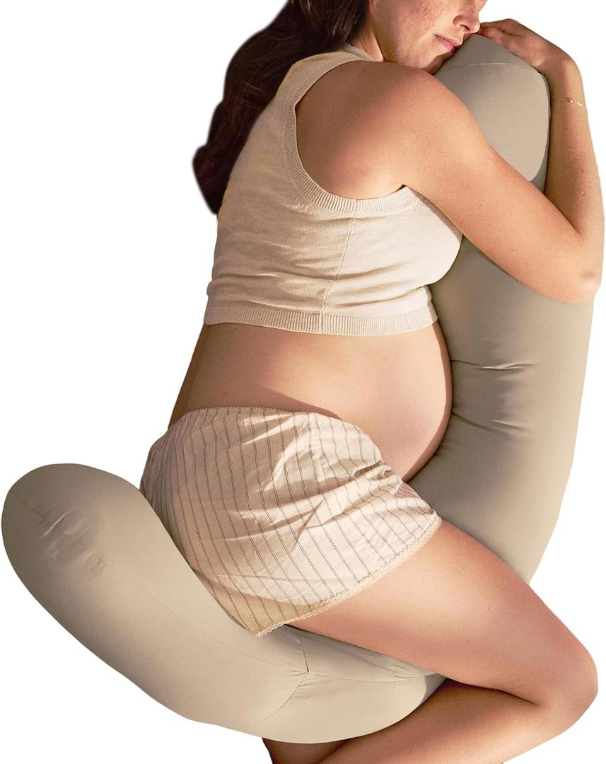Frida Mom Compact Support 4-in-1 Cooling Pregnancy Pillow, Space-Saving, 56"L
