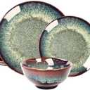 jinsongdafa Dinner Set 9 Pieces - Round Reactive Glaze Tableware - Kitchen Dinnerware Porcelain Crockery with Dinner Plate, Bowl and Soup Plate Service for 4, Microwave Dishwasher Safe, Set (No.2)