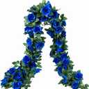 2 Pack (16FT) Artificial Rose Vine Fake Flowers Garland Hanging Silk Rose Ivy Plants Vine for Father's Day,Wedding Arch Party Garden Home Aesthetic Art Dcor (Royal Blue)