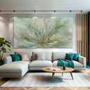 YJYart Abstract Wall Art Green and Gold Hand Painted Oil Painting Blossom Botanical Large Picture for Living Room Bedroom Kitchen Office, 58"L x 29"W, Green