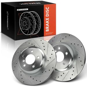 A-Premium 13.58 inch (345mm) Rear Drilled and Slotted Disc Brake Rotors Compatible with Select BMW Models - 535i, 535i GT, 535i GT xDrive, 550i, 550i/740Li xDrive, 740i, 740Li, 640i, 650i, 2-PC Set