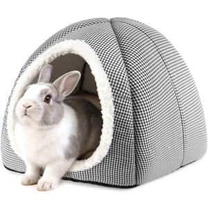 Rabbit Hideout Bed for Large Bunnies, Soft Plush Bunny House with Removable Pad, Cozy Small Animal Hideaway for Indoor Rabbits, Guinea Pigs, and Ferrets, Charcoal