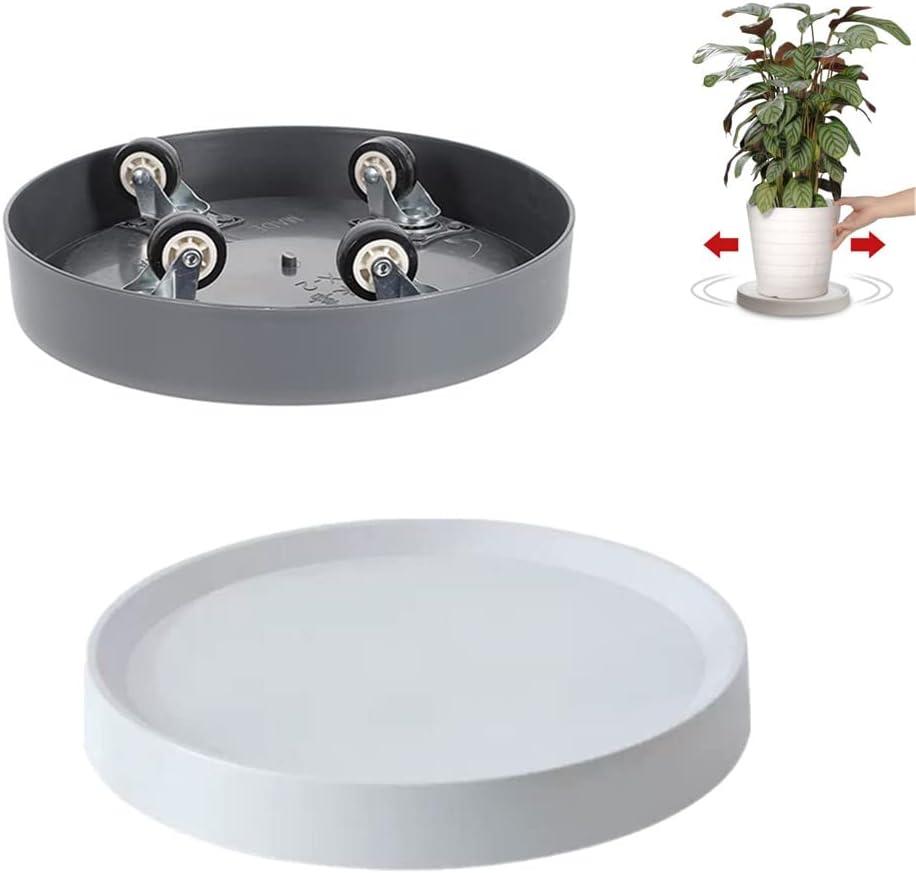 Plant Caddy with Wheels 2Pack 14.8 inch Heavy Duty Mobile Plant Stand Flower Pots Stand with Hidden Universal Wheels,Beige+Gray,Round Pot Trolley for Indoor Outdoor (14.8 inch)