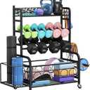 Dumbbell Rack, VOPEAK Weight Rack for Home Gym, Home Gym Storage Rack for Yoga Mat Kettlebells and Strength Training Equipment, Weight Storage Rack for Dumbbells with Wheels (Black)