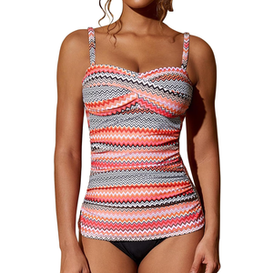 Women's Twist Front Bandeau Tankini Set Two Pieces Ruched Tummy Control Suimsuit with Mid Waist Briefs, XL