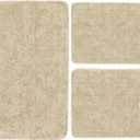 RUN HELIX Bathroom Rugs Sets 3 Piece, Luxury Microfiber Extra Soft Bath Rugs Set, Absorbent Water Shaggy Bath Mats, Non-Slip TPR Backing, Machine Washable, for Bathroom, Tub and Shower, Beige