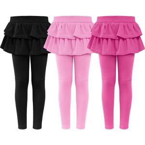 Girls Leggings with Skirt for Girls Kids School Uniform Pants Toddler Ruffle Pants Tutu Pull On Warm Clothes (4-5T, Black, Pink, Rose)
