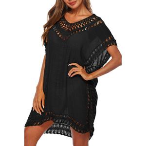 Adisputent Womens Swimsuits Cover Ups Crochet Chiffon Beach Cover Bathing Suit Bikini Wear Coverups Dress (XX-Large, Black)